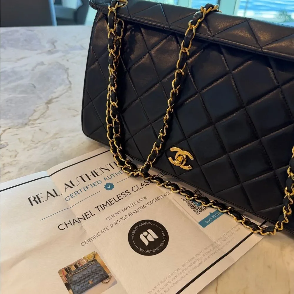 Chanel Quilted Lambskin Single Flap Shoulder Bag in Black with Gold Hardware